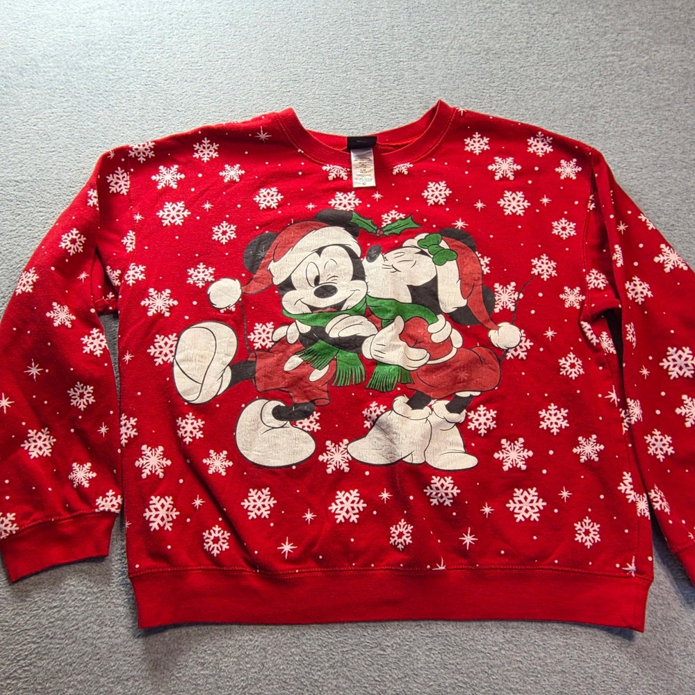 Disney Mickey Minnie Mouse Christmas Red Snowflake Sweatshirt LS42117SS XL 15-17
